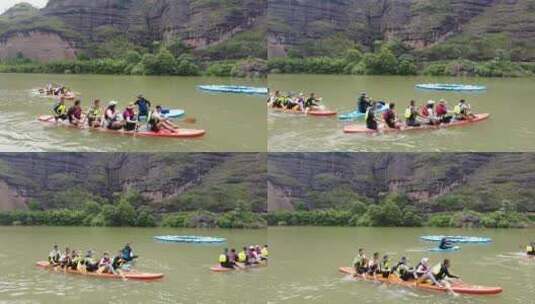 夏天郴州西河风光带五里牌水上运动划船3高清在线视频素材下载