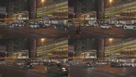 上海徐家汇夜景车流8K视频高清在线视频素材下载