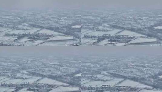 航拍小镇城市平原建筑学校民房城镇农村雪景高清在线视频素材下载