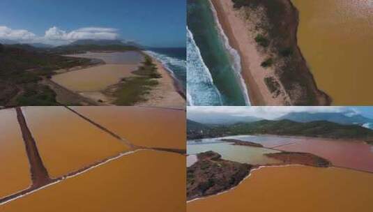 航拍委内瑞拉玛格丽塔岛大海森林海浪海滩高清在线视频素材下载