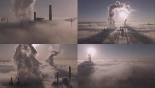 航拍工厂排放废气重工业环境污染空气雾霾高清在线视频素材下载