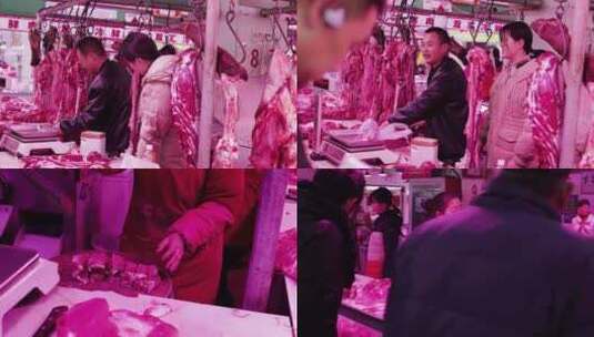 菜市场肉摊牛羊肉猪肉高清在线视频素材下载