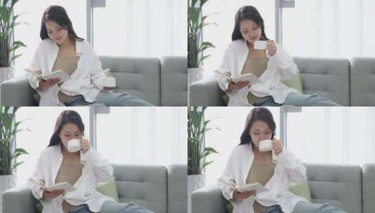 年轻女性在家看书阅读高清在线视频素材下载