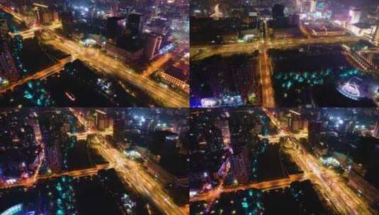 杭州市区环城北路中河立交桥夜景车流延时高清在线视频素材下载