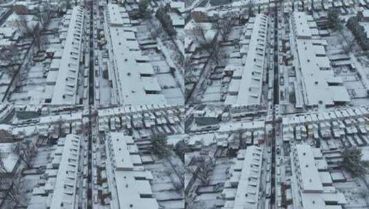 冬雪中美国社区的无人机鸟瞰。有停车场的狭高清在线视频素材下载