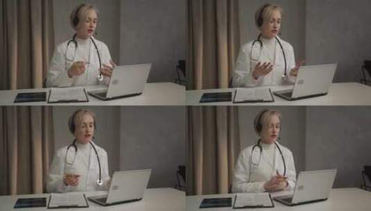 女医生在她的办公室进行虚拟健康咨询高清在线视频素材下载