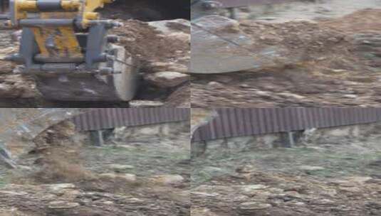 挖掘机挖沟石料挖掘机挖石为新型水塑料管在高清在线视频素材下载