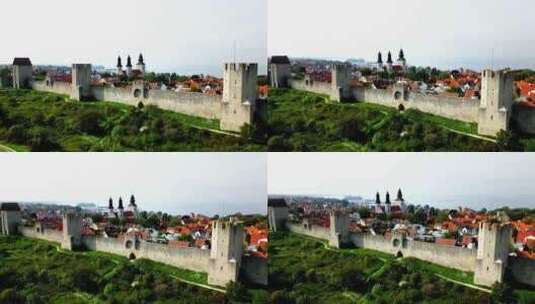 大城墙，教堂，海边小镇，维斯比，瑞典，无高清在线视频素材下载