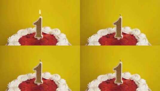 01.一根数字1形式的蜡烛，插入节日蛋糕高清在线视频素材下载