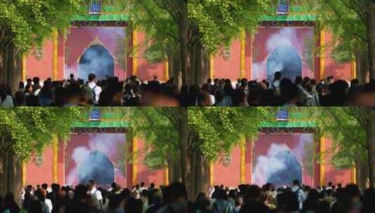 北京雍和宫烧香祈福的人群高清在线视频素材下载
