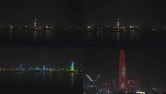 航拍武汉江滩夜景集合高清在线视频素材下载