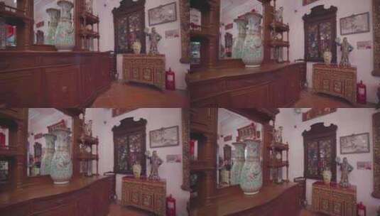 槟城土生华人缪斯房间内方形镜子前的美丽花高清在线视频素材下载