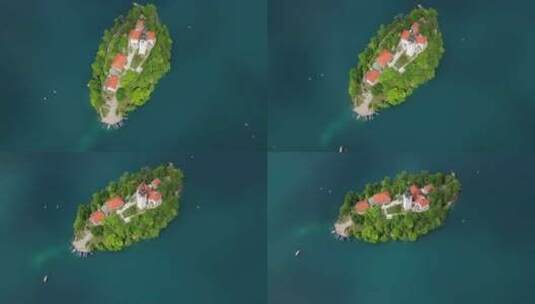 欧洲斯洛文尼亚布莱德湖小岛上教堂高清在线视频素材下载