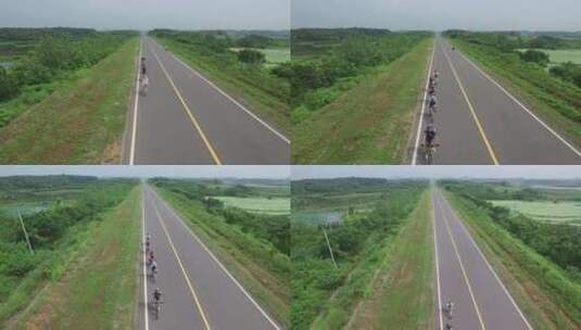 武汉公路骑行多人航拍高清在线视频素材下载