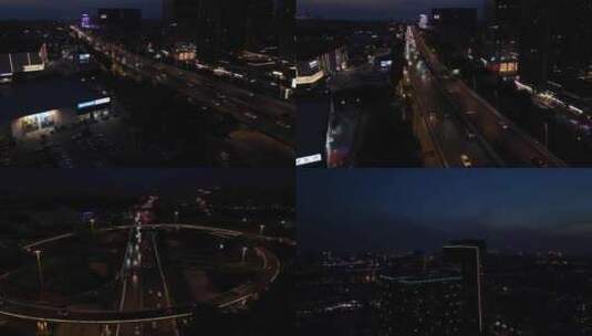 夜景航拍城市公路高清在线视频素材下载
