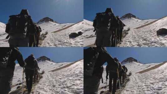 登山者冒险登到山顶高清在线视频素材下载