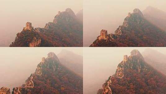 北京秋天司马台长城群山红叶大气航拍高清在线视频素材下载