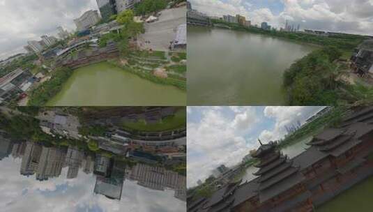 航拍广西首府南宁民歌湖风雨桥穿越机fpv高清在线视频素材下载