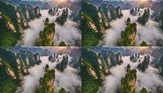 张家界群山云海风光高清在线视频素材下载