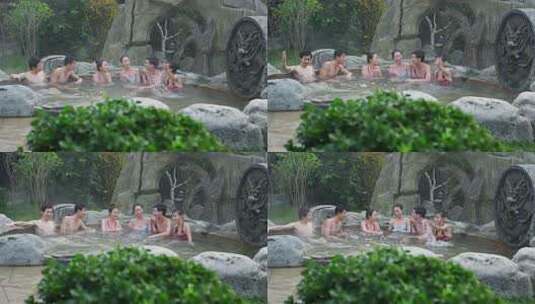 温泉中欢聚的朋友们高清在线视频素材下载