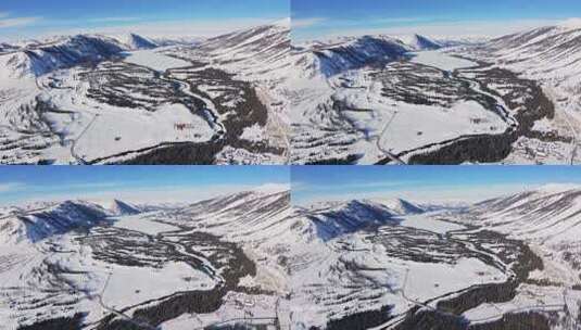 新疆阿勒泰地区喀纳斯景区雪景航拍高清在线视频素材下载
