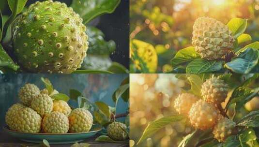 阳光下树上的释迦果特写高清在线视频素材下载