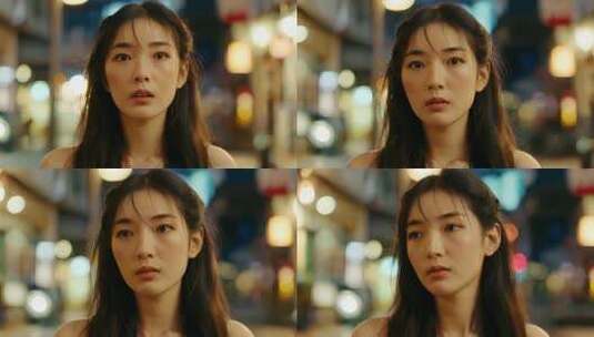 夜晚街头的年轻女性高清在线视频素材下载