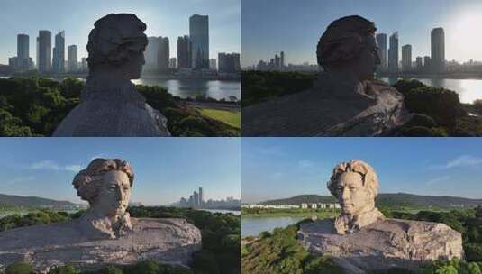 长沙橘子洲景区橘子洲大气航拍高清在线视频素材下载