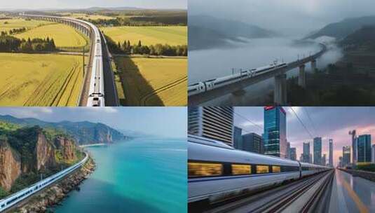 复兴号动车高铁行驶和谐号航拍ai素材原创高清在线视频素材下载