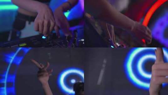 霓虹灯下的DJ打碟 手势 手控 电子高清在线视频素材下载