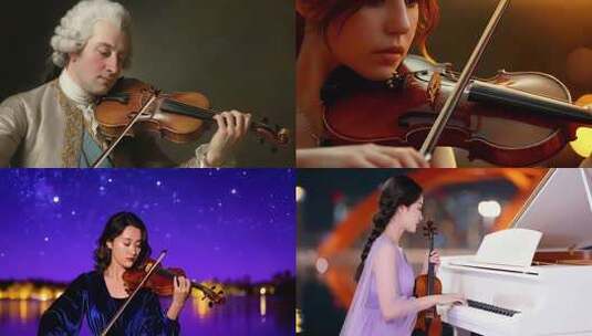 女子星空下小提琴演奏高清在线视频素材下载