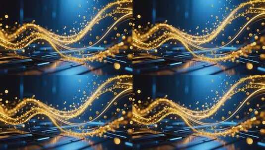 金色粒子光线流动舞台背景素材科技质感4K高清在线视频素材下载