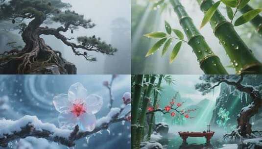 松竹梅兰高清在线视频素材下载