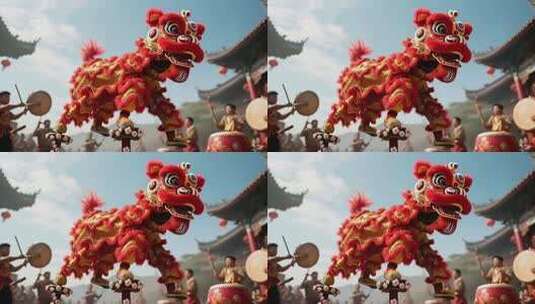 舞狮表演民俗活动画面高清在线视频素材下载