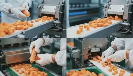 工人操作胡萝卜加工生产线高清在线视频素材下载