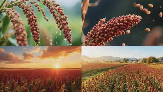 酒红高粱农业高粱粮食丰收酿酒酒白酒高粱地高清在线视频素材下载