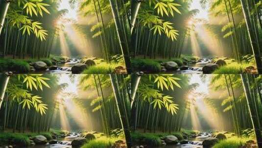 翠竹子竹林竹叶光影丁达尔耶稣光4K高清在线视频素材下载