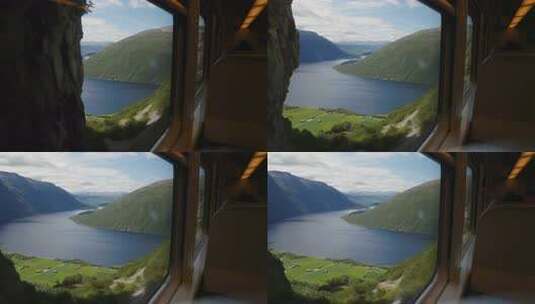 火车车厢内窗外自然风光高清在线视频素材下载
