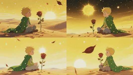 小王子沙漠中凝视玫瑰动画素材高清在线视频素材下载