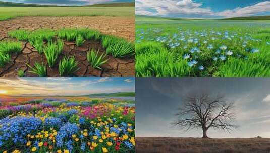 万物复苏 干枯到绿地高清在线视频素材下载