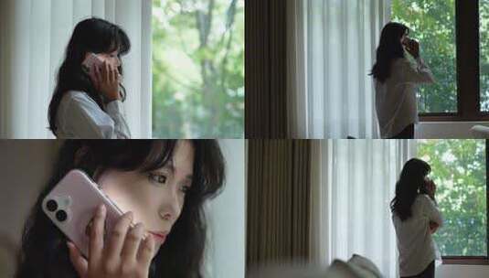 女子打电话背影高清在线视频素材下载