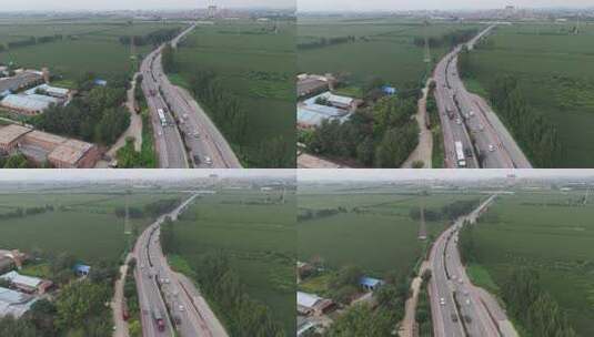 公路航拍乡村田野交通景象高清在线视频素材下载