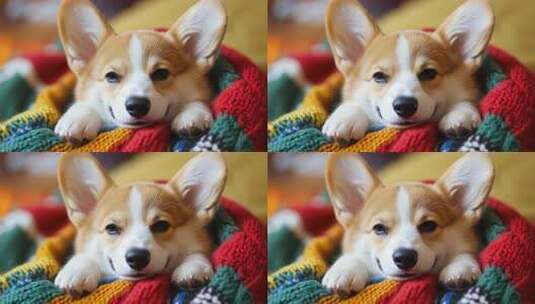 可爱柯基裹毛毯温暖治愈高清在线视频素材下载