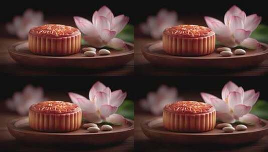 中秋佳节莲蓉月饼与莲花的美好相遇高清在线视频素材下载