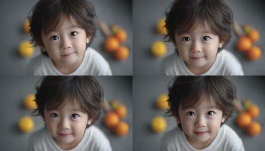 可爱亚洲宝宝天真笑容与水果的甜蜜瞬间高清在线视频素材下载