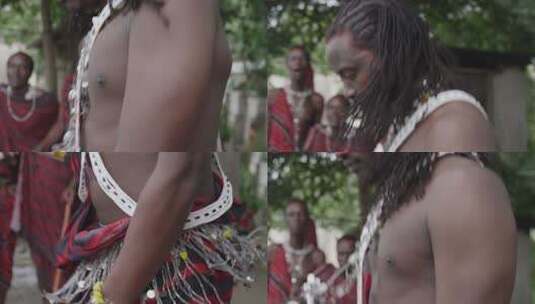 非洲马赛人穿传统服装跳舞唱歌高清在线视频素材下载