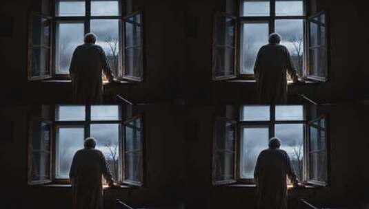 老人窗边凝望高清在线视频素材下载