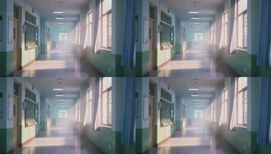 校园走廊阳光照射场景空镜视频高清在线视频素材下载