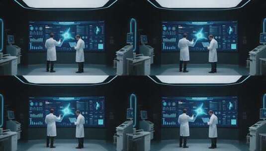 医生于科技感室内查看数据高清在线视频素材下载