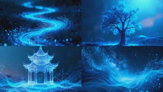 【4K】蓝色光效粒子梦幻场景背景高清在线视频素材下载